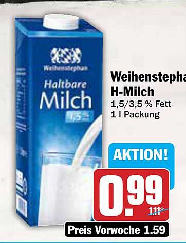 Weihenstephan H-Milch 1,5/3,5 % Fett 1 l Packung