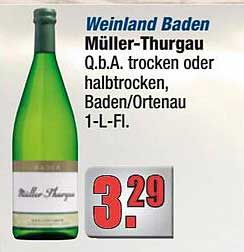 Weinland Baden Müller-Thurgau Q.b.A. trocken oder halbtrocken, Baden/Ortenau 1-L-Fl.