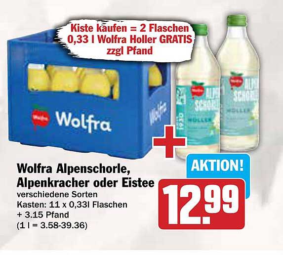 Wolfra Alpenschorle, Alpenkracher oder Eistee – verschiedene Sorten