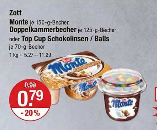Zott Monte – 150-g-Becher zum Sonderpreis