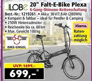 20" Falt-E-Bike Plexa 6-Gang-Shimano-Kettenschaltung