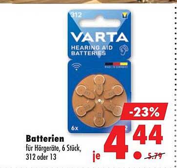 Batterien für Hörgeräte, 6 Stück, 312 oder 13