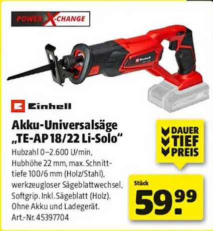 Einhell Akku-Universalsäge „TE-AP 18/22 Li-Solo“