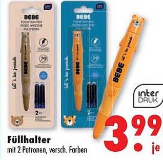 Füllhalter mit 2 Patronen, versch. Farben