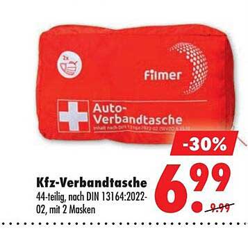 Kfz-Verbandtasche 44-teilig, nach DIN 13164:2022-02, mit 2 Masken
