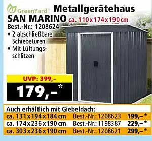 Metallgerätehaus SAN MARINO ca. 110 x174 x190 cm