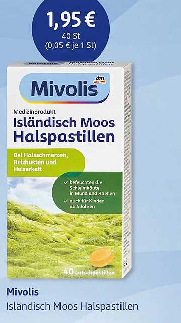 Mivolis Isländisch Moos Halspastillen
