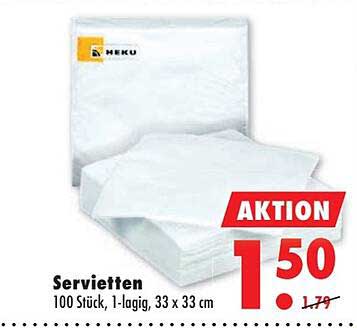 Servietten 100 Stück, 1-lagig, 33 x 33 cm
