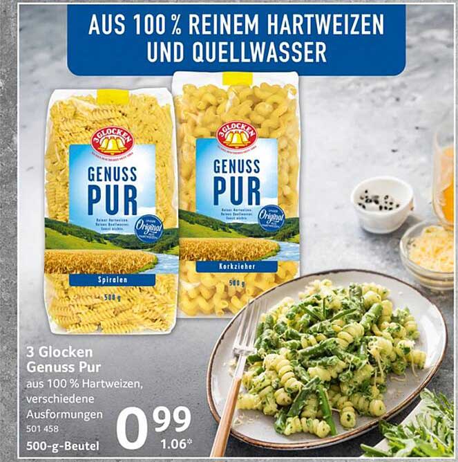 3 Glocken Genuss Pur aus 100 % Hartweizen, verschiedene Ausführungen 500-g-Beutel