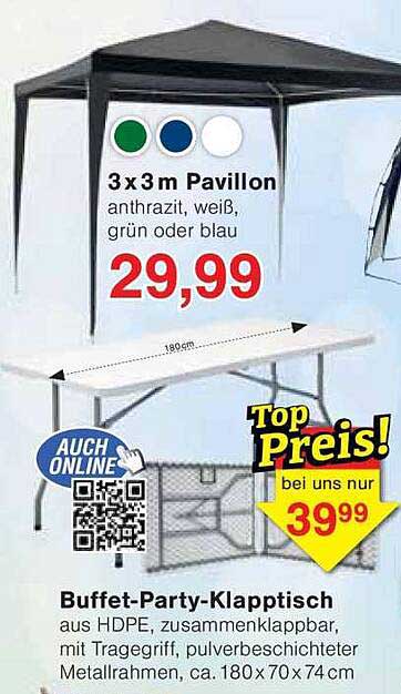 3 x 3 m Pavillon anthrazit, weiß, grün oder blau für nur 29,99