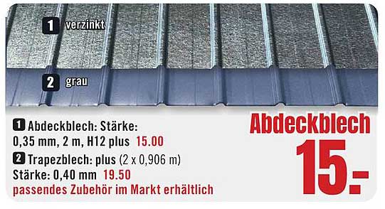 Abdeckblech verzinkt, grau, 2 m (H12) für nur 15,-