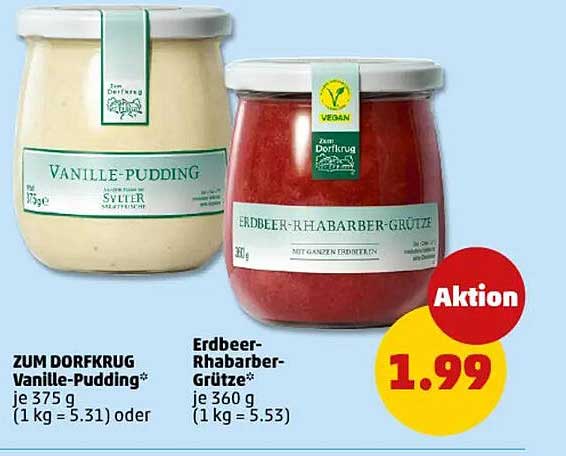 Aktionspreis: Zum Dorfkrug Vanille-Pudding und Erdbeer-Rhabarber-Grütze