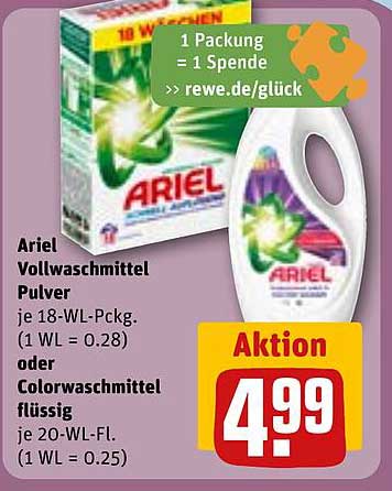 Ariel Vollwaschmittel Pulver oder Colorwaschmittel flüssig für nur 4,99 €