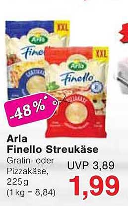 Arla Finello Streukäse Gratin- oder Pizzakäse, 225 g