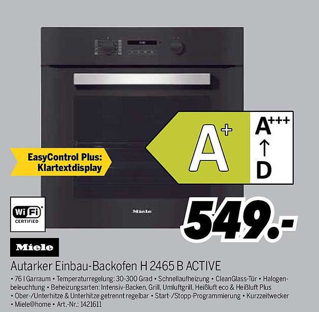 Autarker Einbau-Backofen H 2465 B ACTIVE