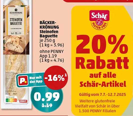 BÄCKER-KRÖNUNG Steinofen Baguette 250 g - 20% Rabatt auf alle Schär-Artikel