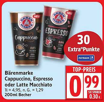 Bärenmarke Cappuccino, Espresso oder Latte Macchiato - 200ml Becher