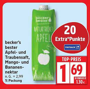 becker's bester Apfel- und Traubensaft, Mango- und Bananennektar 1L