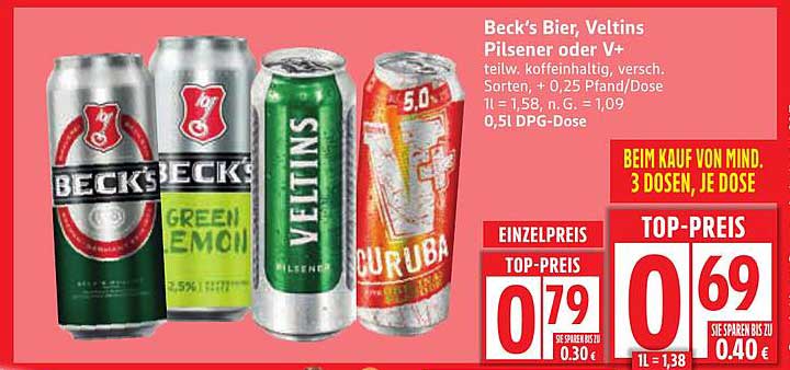 Beck's Bier, Veltins Pilsener oder V+ - Top-Preis bei Edeka
