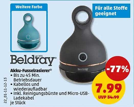 Beldray Akku-Fusselrasierer - Für alle Stoffe geeignet