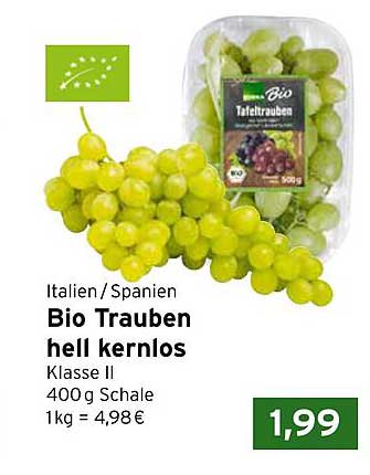 Bio Trauben hell kernlos 400g