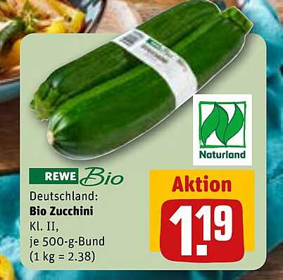 Bio Zucchini Kl. II, je 500-g-Bund (1 kg = 2,38)