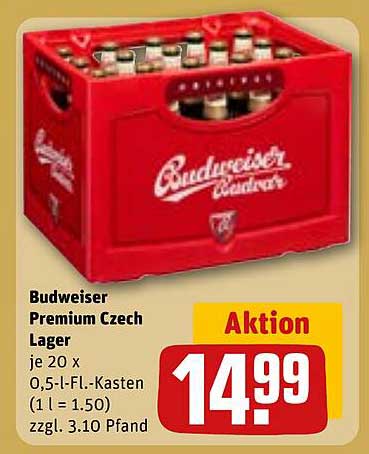 Budweiser Premium Czech Lager 20 x 0,5 l (Aktionspreis)