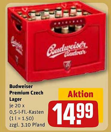 Budweiser Premium Czech Lager 20 x 0,5 l-Kasten