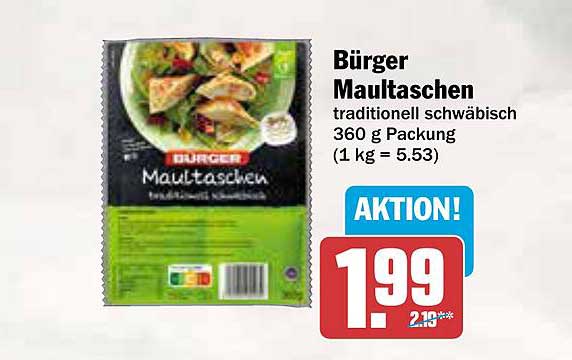 Bürger Maultaschen traditionell schwäbisch 360 g Packung