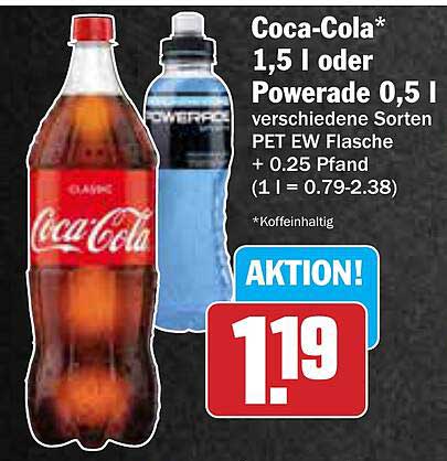 Coca-Cola 1,5 l oder Powerade 0,5 l - Aktionspreis
