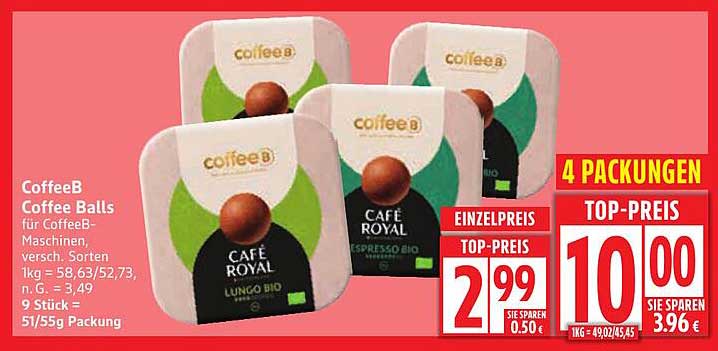 CoffeeB Coffee Balls für CoffeeB-Maschinen - 4 Packungen