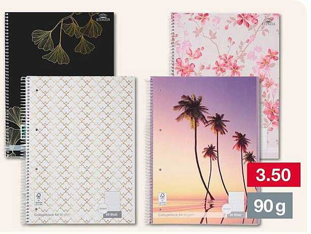 Collegemappen A4 90 g – 4 Designs zur Auswahl