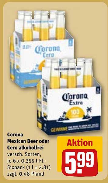 Corona Mexican Beer oder Cero alkoholfrei, 6er-Pack