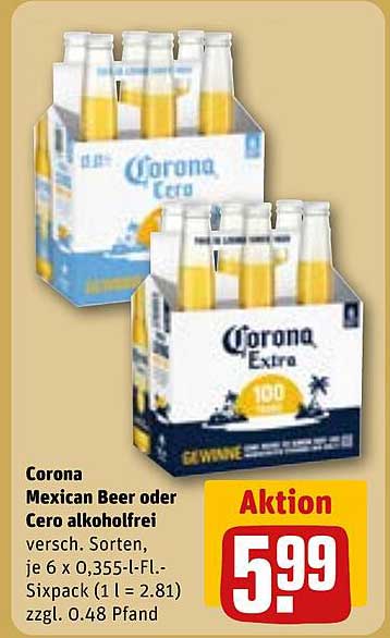 Corona Mexican Beer oder Cero alkoholfrei - Aktion