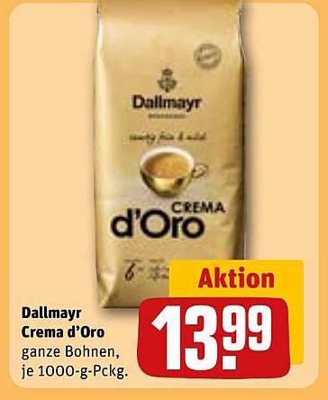 Dallmayr Crema d’Oro ganze Bohnen, je 1000-g-Packung