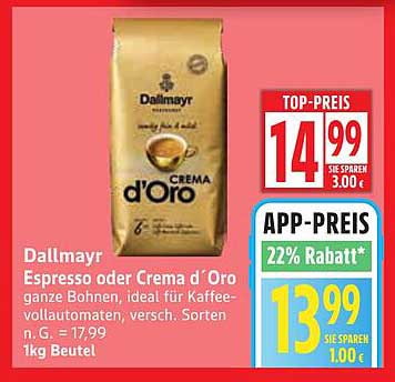 Dallmayr Espresso oder Crema d'Oro 1kg Beutel