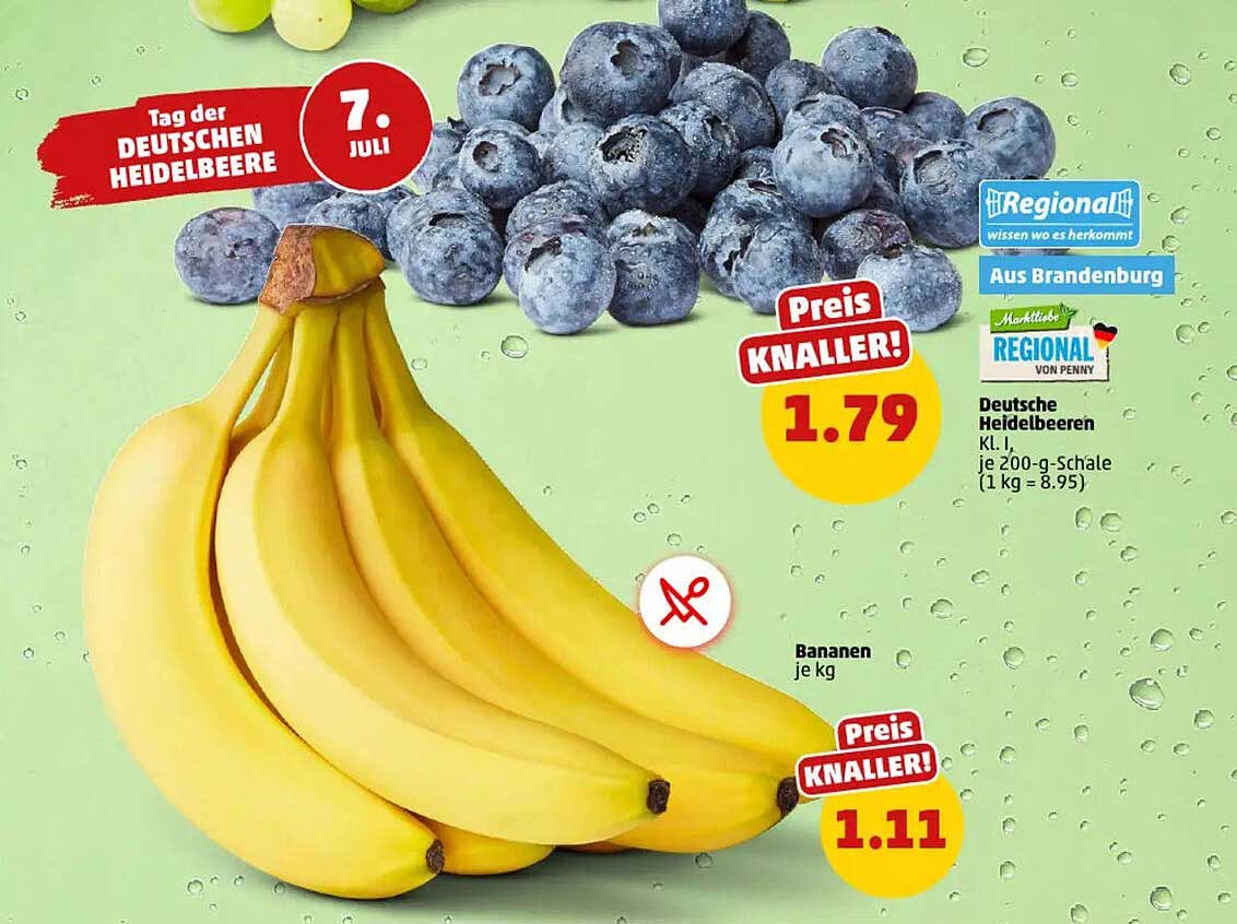 Deutsche Heidelbeeren und Bananen im Penny-Prospekt!