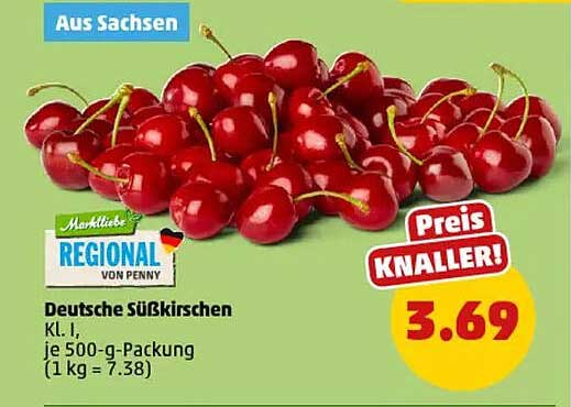 Deutsche Süßkirschen Kl. I, je 500-g-Packung