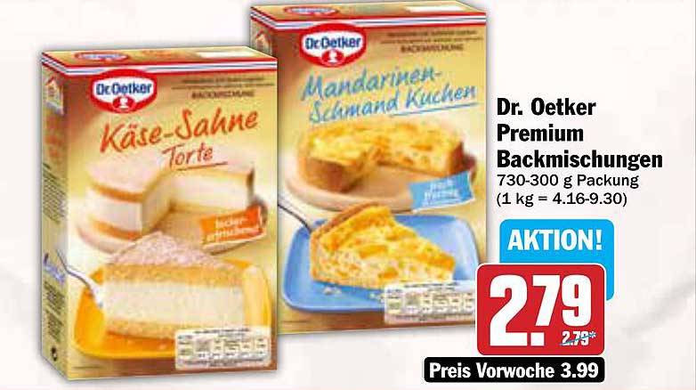 Dr. Oetker Premium Backmischungen Käse-Sahne und Mandarinen-Schmand Kuchen