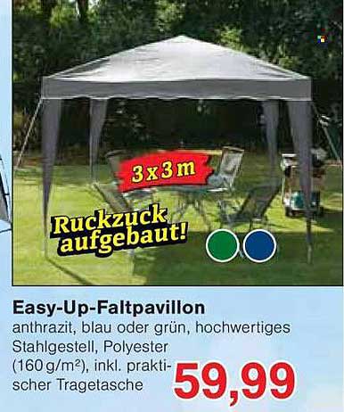 Easy-Up-Faltpavillon 3x3m in anthrazit, blau oder grün