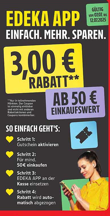 EDEKA APP: 3,00 € Rabatt ab 50 € Einkaufswert