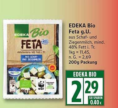 EDEKA Bio Feta g.U. aus Schaf- und Ziegenmilch, 200g Packung