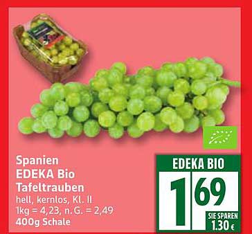 EDEKA Bio Tafeltrauben hell, kernlos, Kl. II - 400g Schale