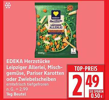 EDEKA Herzstücke Leipziger Allerlei, Mischgemüse, Pariser Karotten oder Zwiebelscheiben 1kg Beutel