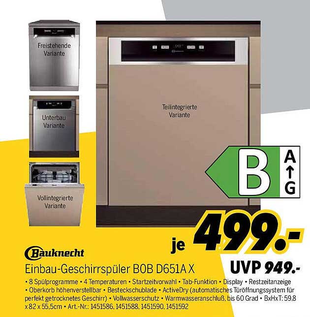 Einbau-Geschirrspüler BOB D651A X von Bauknecht