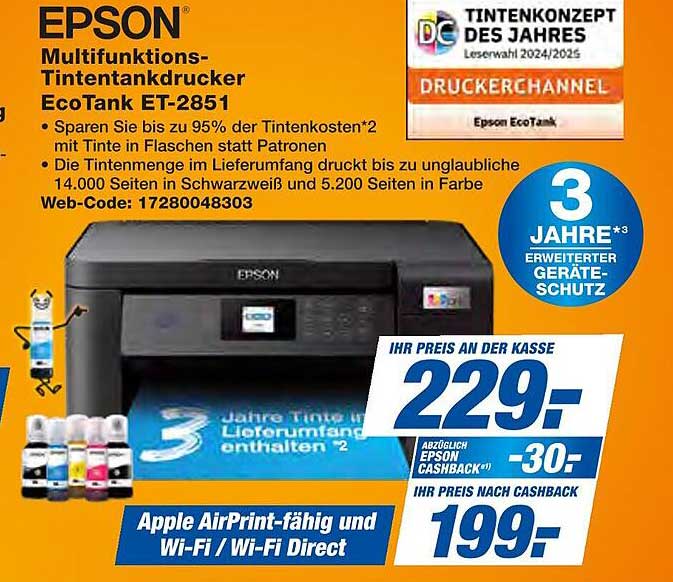 EPSON Multifunktions-Tintenstrahldrucker EcoTank ET-2851
