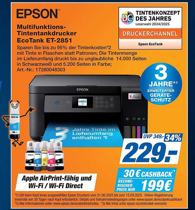 EPSON Multifunktions-Tintenstrahldrucker EcoTank ET-2851