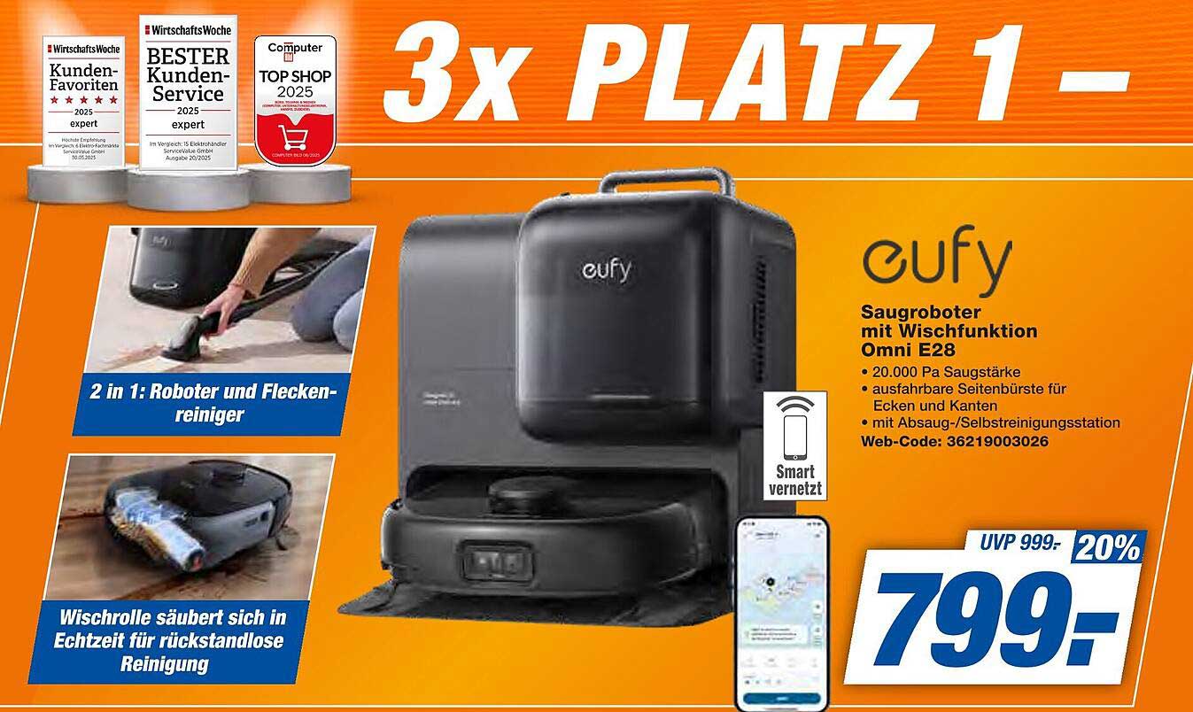 eufy Saugroboter mit Wischfunktion Omni E28