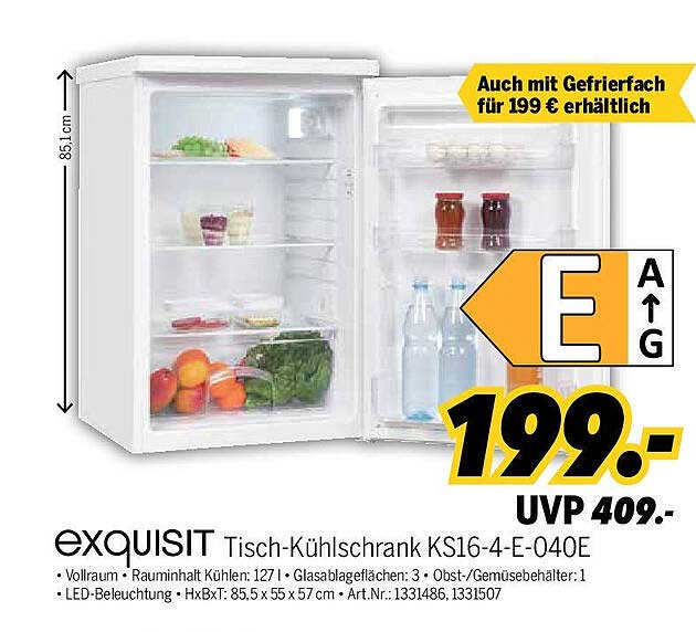 exquisit Tisch-Kühlschrank KS16-4-E-040E