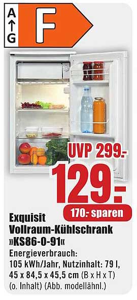 Exquisit Vollraum-Kühlschrank »KS86-O-91«